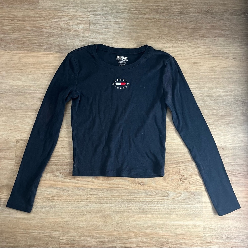 Tommy Hilfiger Navy Long Sleeve Cropped Cotton Shirt